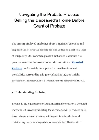 Navigating the Probate Process_ Selling the Deceased’s Home Before Grant of Probate