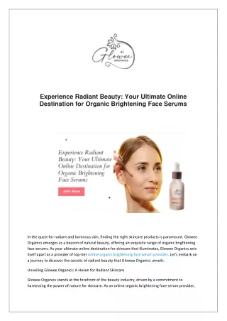 Your Ultimate Online Destination for Organic Brightening Face Serums