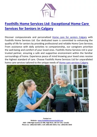 Foothills Home Services Ltd: Exceptional Home Care Services
