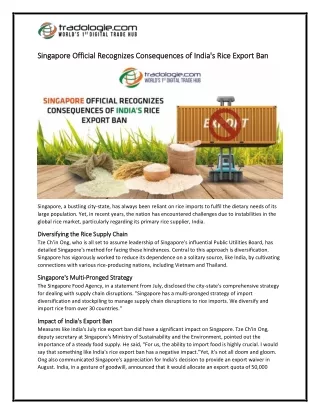 8-Singapore Official Recognizes Consequences of India's Rice Export Ban