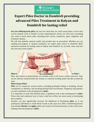 Expert Piles Doctor in Dombivli providing advanced Piles Treatment in Kalyan and Dombivli for lasting relief