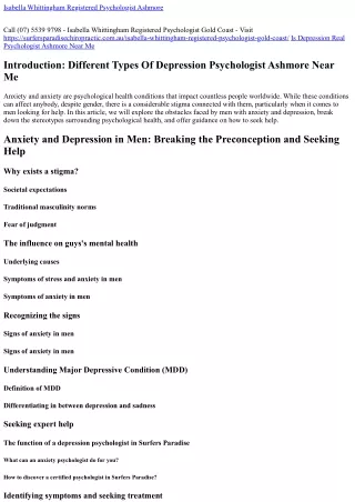 Help With Anxiety And Depression Psychologist Ashmore (07) 5539 9798