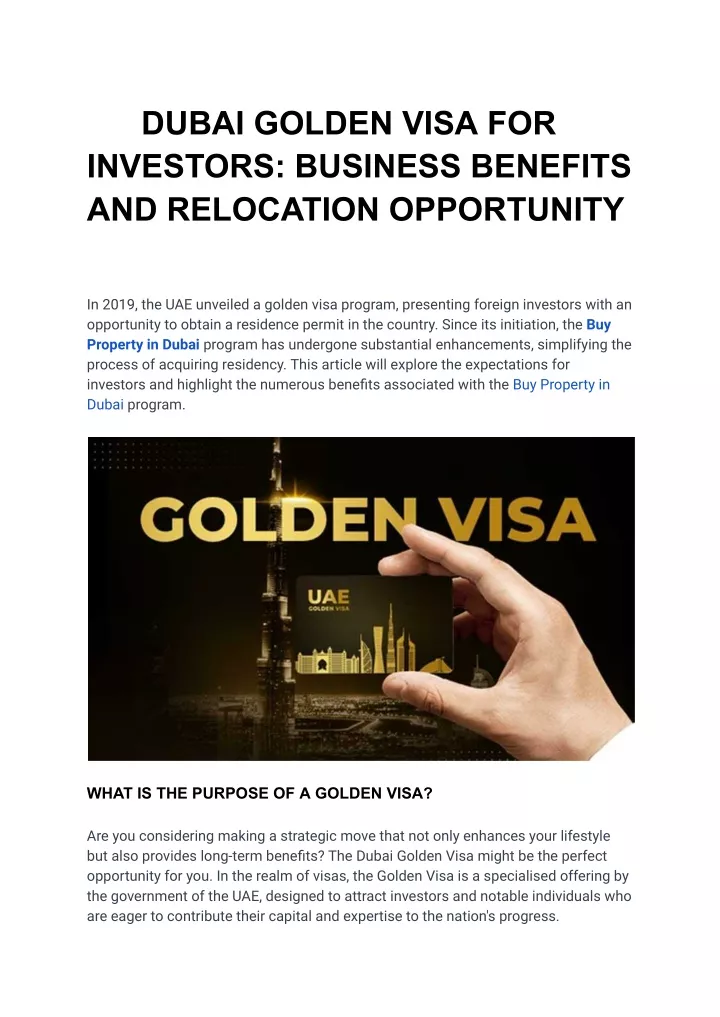 dubai golden visa for investors business benefits