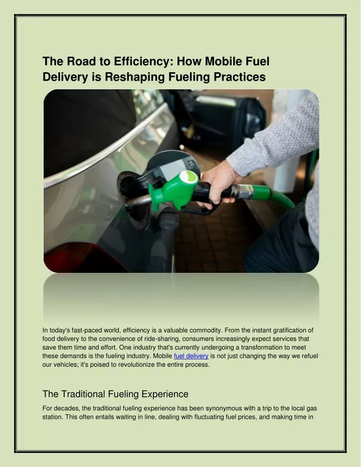 the road to efficiency how mobile fuel delivery