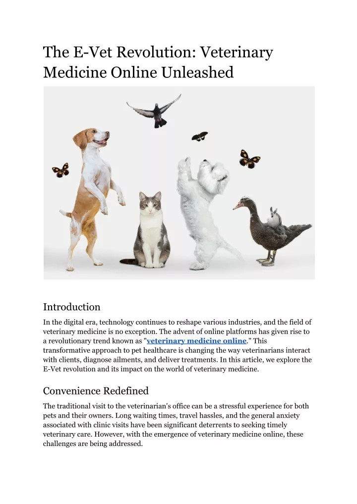 the e vet revolution veterinary medicine online