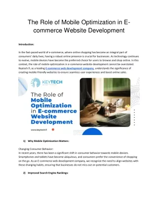 The Role of Mobile Optimization in E-commerce Website Development