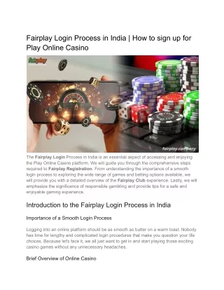 Fairplay Login Process in India _ How to sign up for Play Online Casino