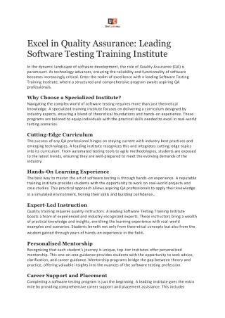 Excel in Quality Assurance: Leading Software Testing Training Institute