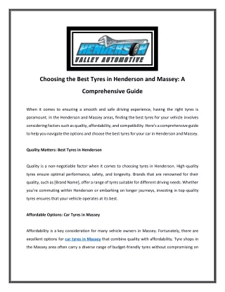 Choosing the Best Tyres in Henderson and Massey