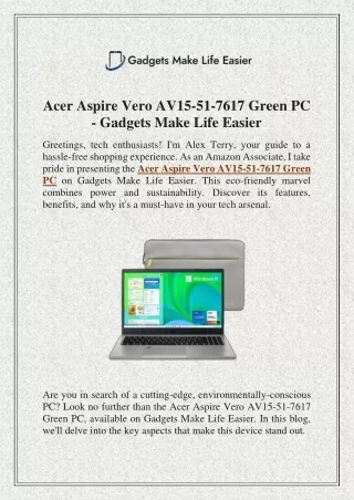 Acer Aspire Vero AV15-51-7617 Green PC - Gadgets Make Life Easier
