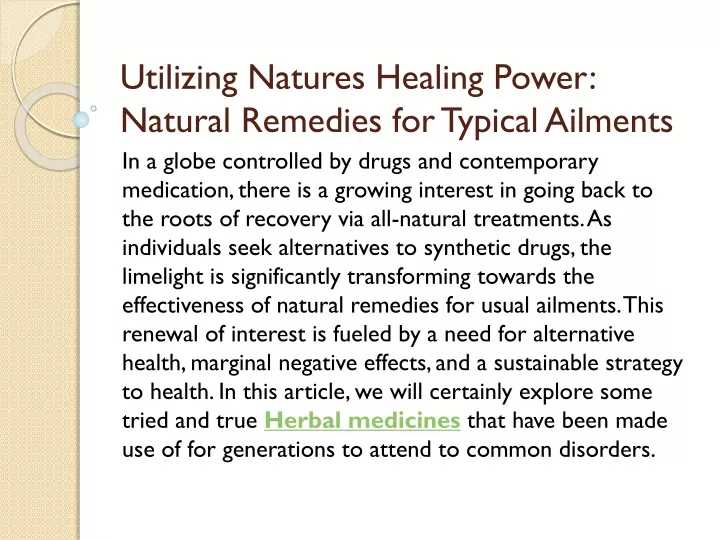 utilizing natures healing power natural remedies for typical ailments