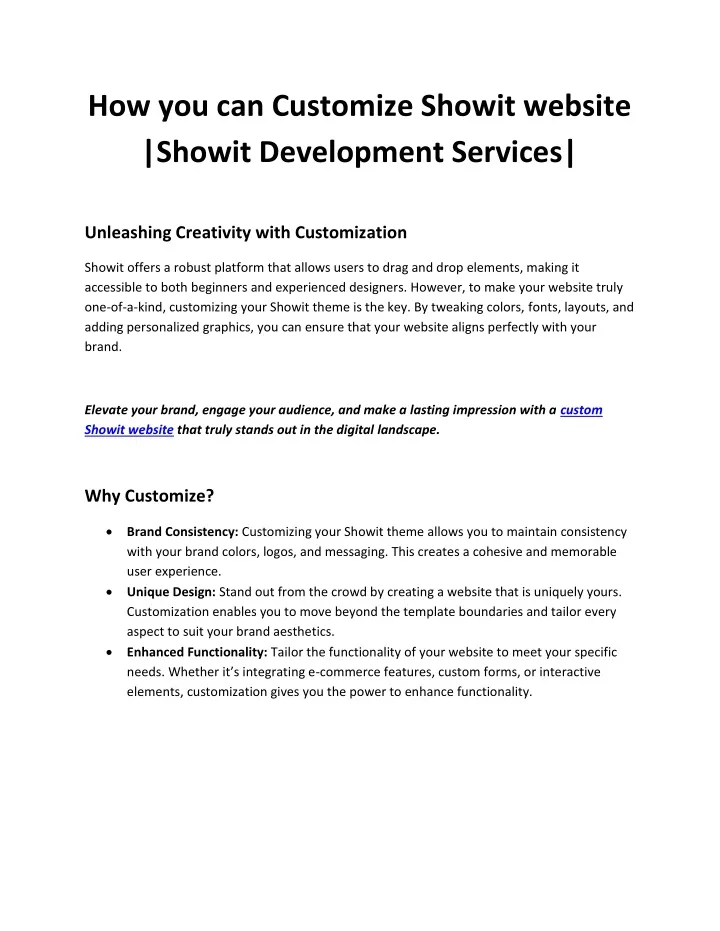 how you can customize showit website showit