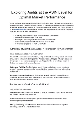 exploring audits at the asin level for optimal