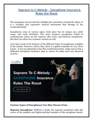 Soprano to C-Melody - Saxophone Insurance Rules the Roost