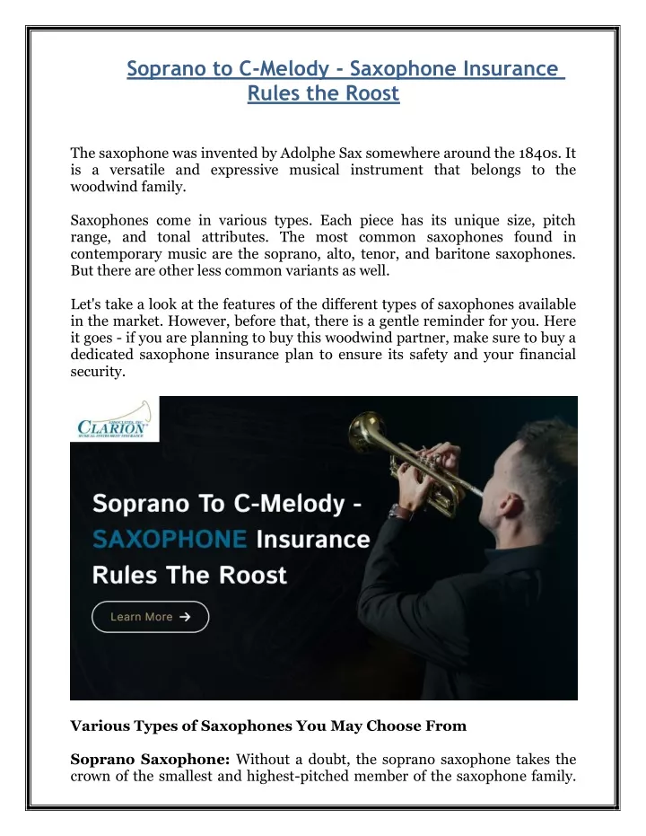 soprano to c melody saxophone insurance rules