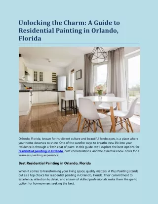 A Guide to Residential Painting in Orlando Florida