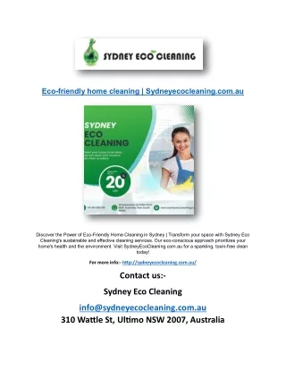 Eco-friendly home cleaning | Sydneyecocleaning.com.au