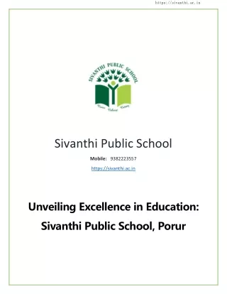 Unveiling Excellence in Education Sivanthi Public School, Porur