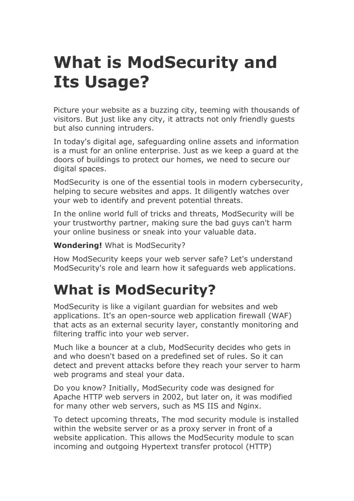 what is modsecurity and its usage