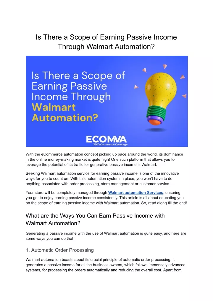is there a scope of earning passive income