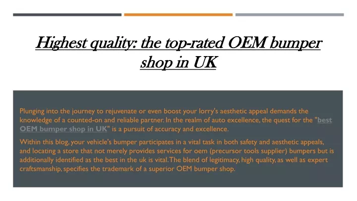 highest quality the top rated oem bumper shop in uk