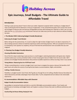 Epic Journeys, Small Budgets - The Ultimate Guide to Affordable Travel