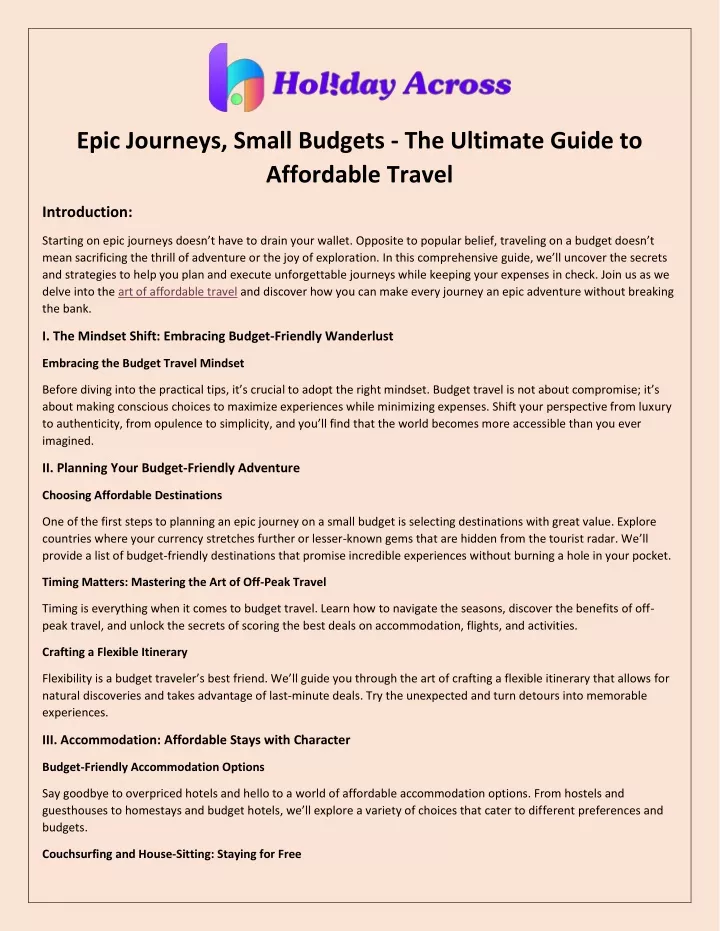 epic journeys small budgets the ultimate guide