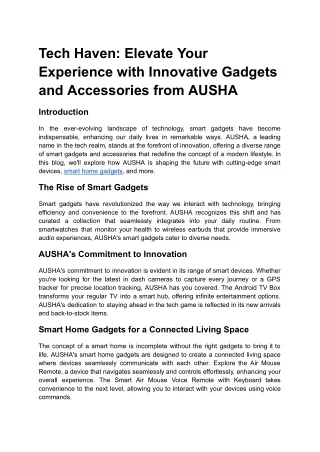 Tech Haven_ Elevate Your Experience with Innovative Gadgets and Accessories from AUSHA