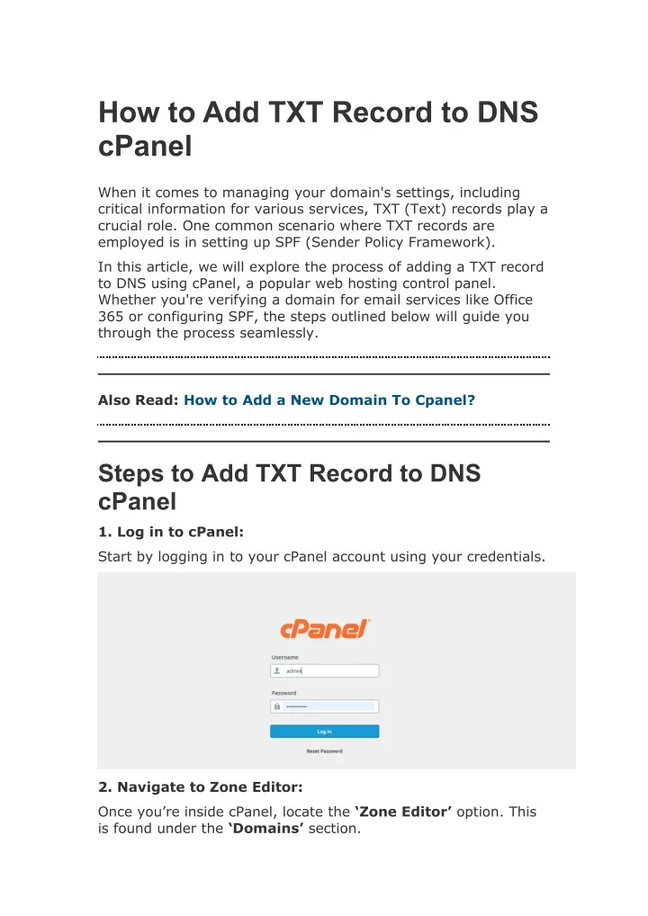 how to add txt record to dns cpanel