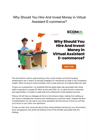 Why Should You Invest in Virtual Assistant Ecommerce