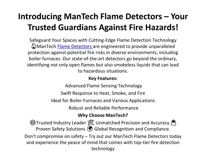 introducing mantech flame detectors your trusted guardians against fire hazards