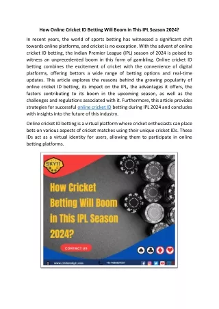 How Online Cricket ID Betting Will Boom in This IPL Season 2024
