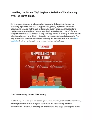 Unveiling the Future_ TQS Logistics Redefines Warehousing with Top Three Trend.