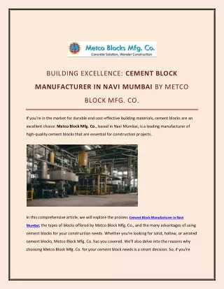 BUILDING EXCELLENCE CEMENT BLOCK MANUFACTURER IN NAVI MUMBAI BY METCO BLOCK MFG. CO