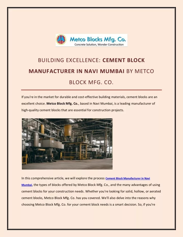 building excellence cement block