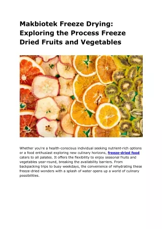 Makbiotek Freeze Drying: Exploring the Process Freeze Dried Fruits and Vegetable