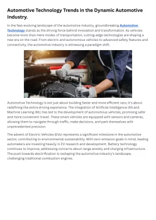 Automotive Technology Trends in the Dynamic Automotive Industry.