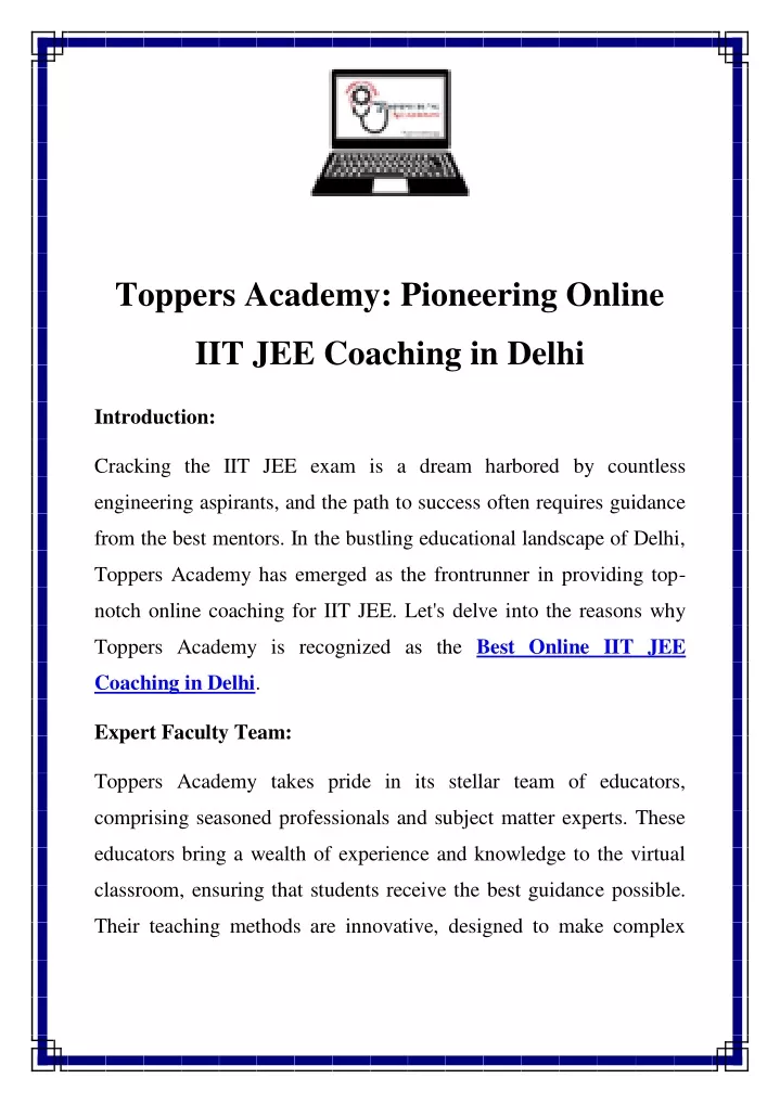 toppers academy pioneering online