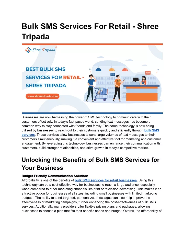 bulk sms services for retail shree tripada