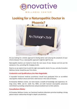 Looking for a Naturopathic Doctor in Phoenix?