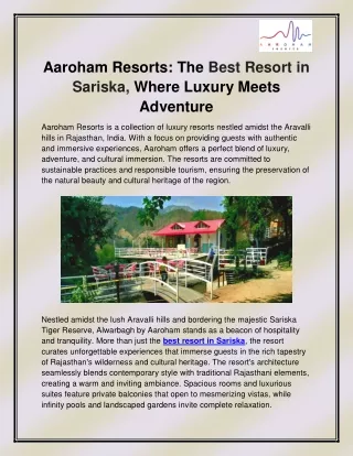 Best resort in Sariska