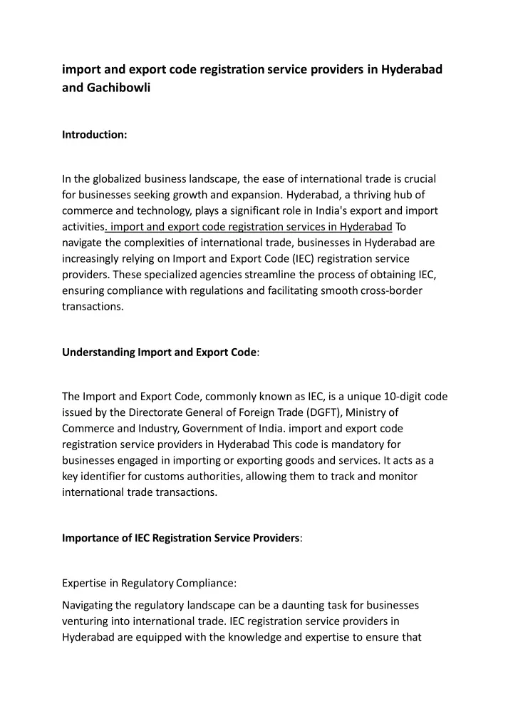 import and export code registration service