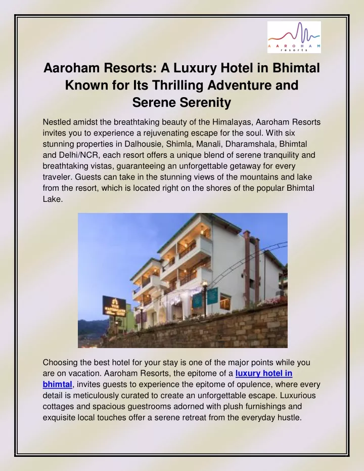 aaroham resorts a luxury hotel in bhimtal known