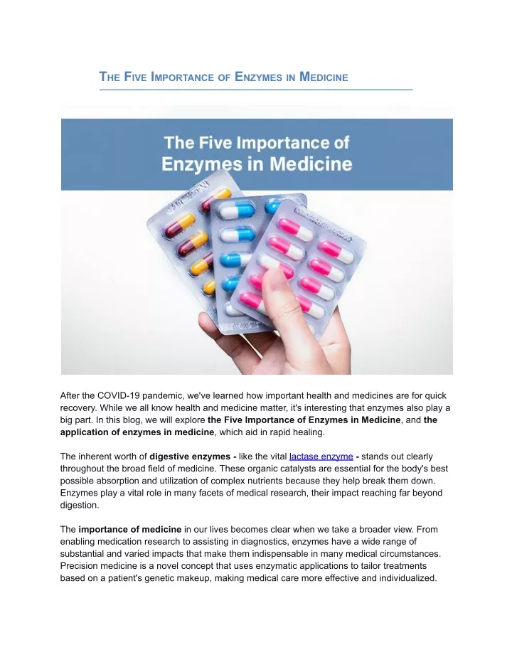 t he f ive i mportance of e nzymes in m edicine