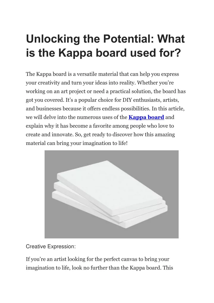 unlocking the potential what is the kappa board