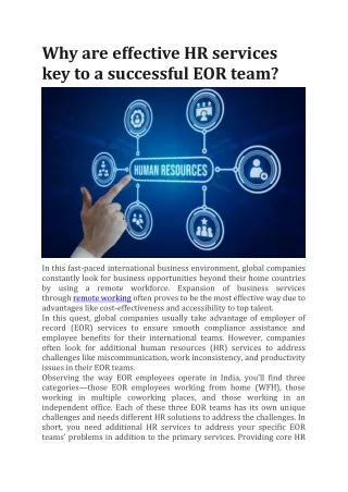 Why are effective HR services key to a successful EOR team