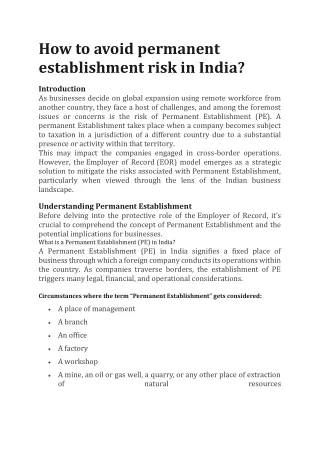 How to avoid permanent establishment risk in India