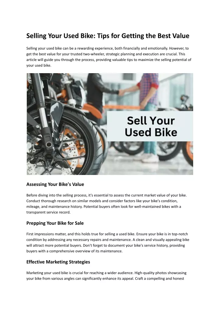 selling your used bike tips for getting the best
