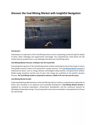 discover the coal mining market with insightful