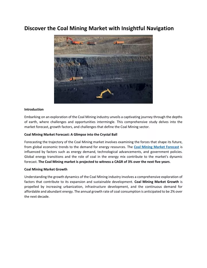 discover the coal mining market with insightful